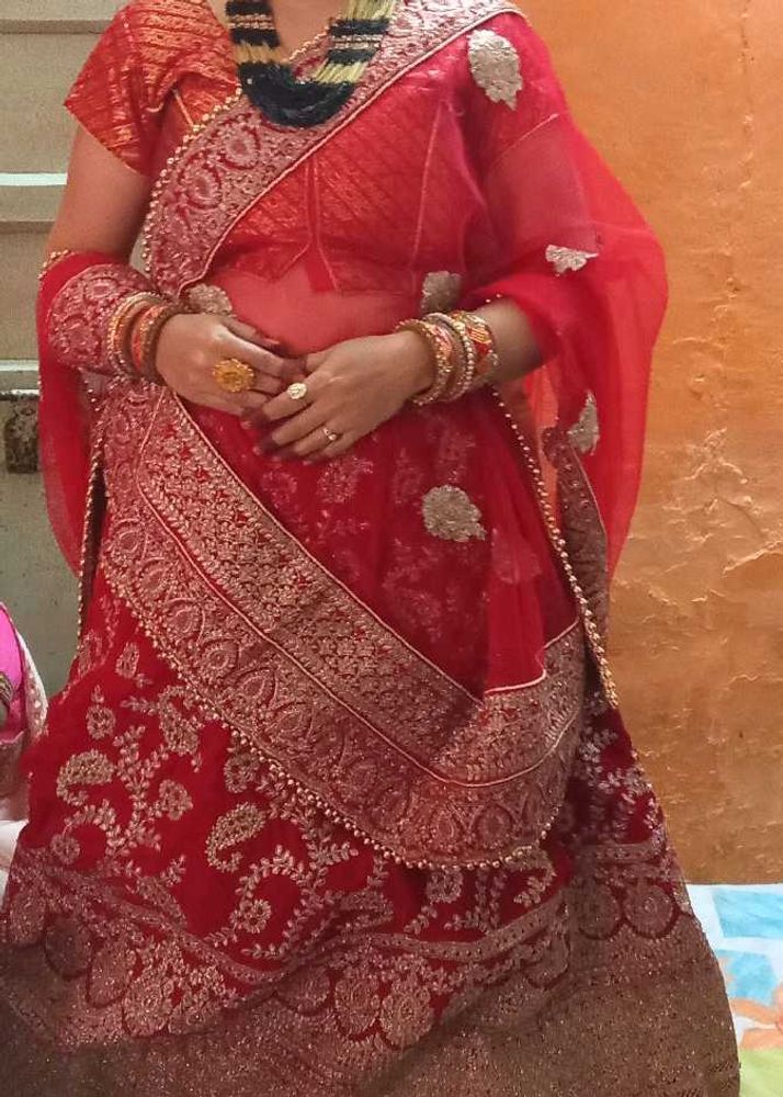 Stunning Red Embroidered Lehenga Choli Set