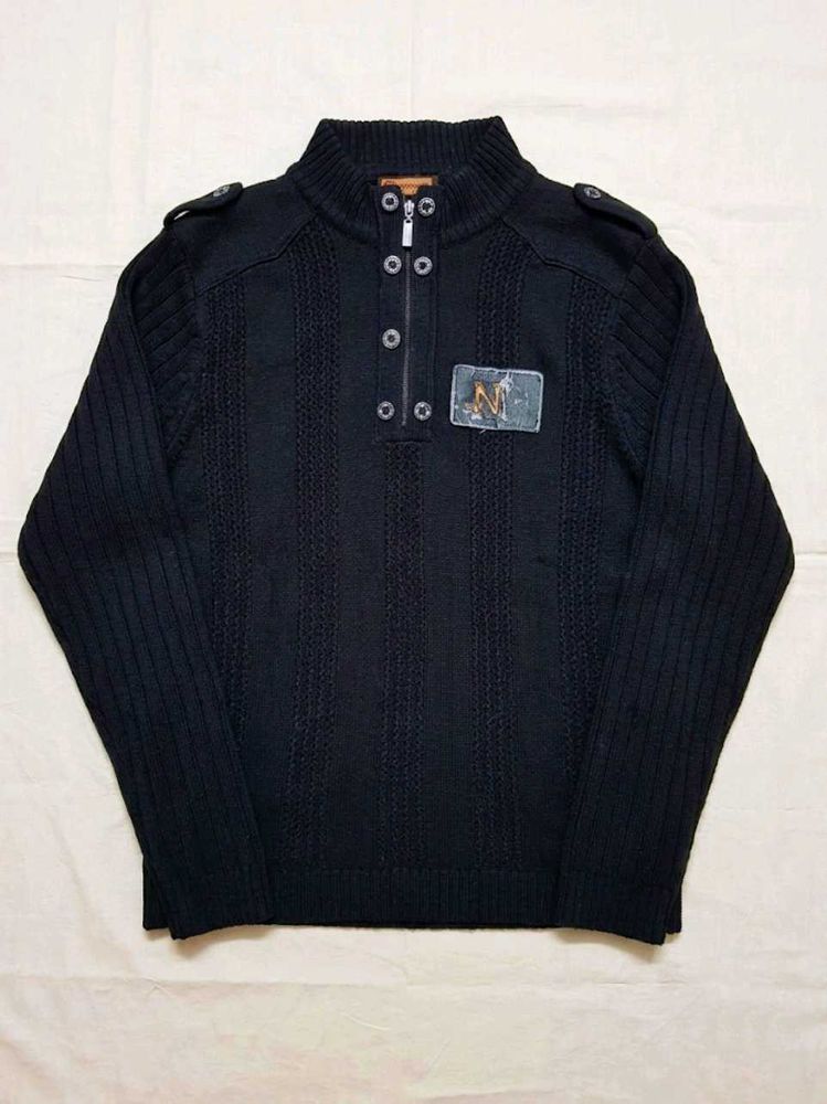 Men's Black Textured Knit Sweater