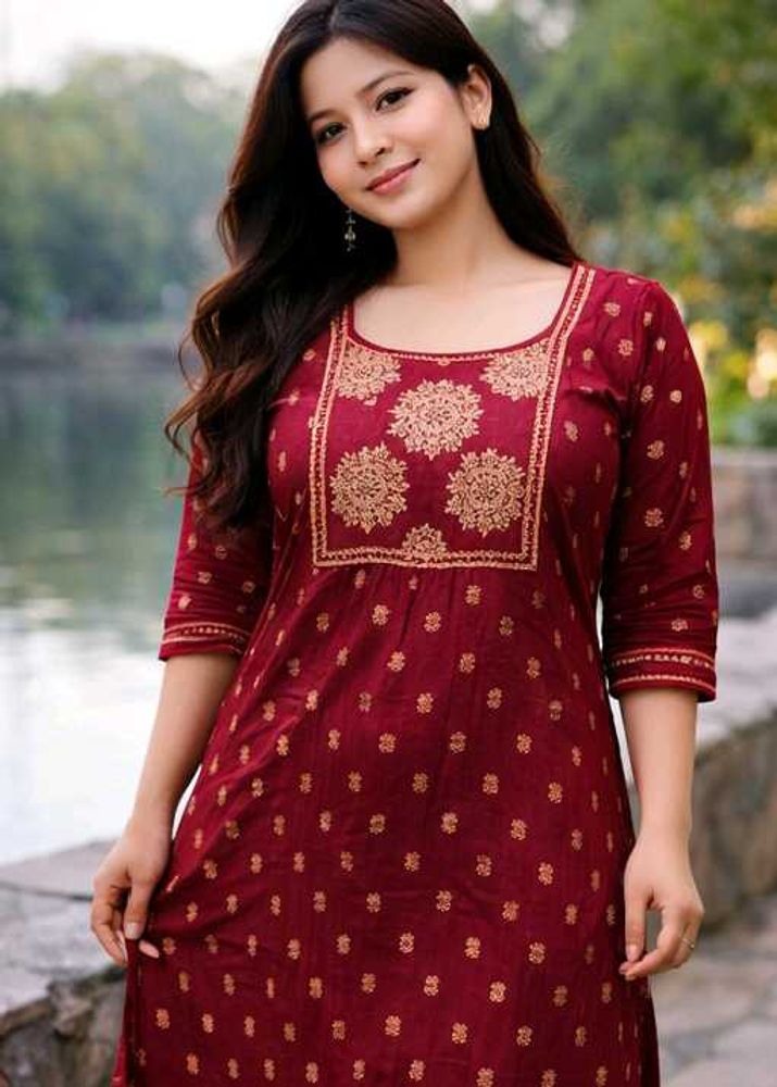 Beautiful Maroon Kurta with Gold Print