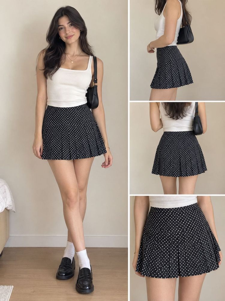 Chic Polka Dot Pleated Skirt