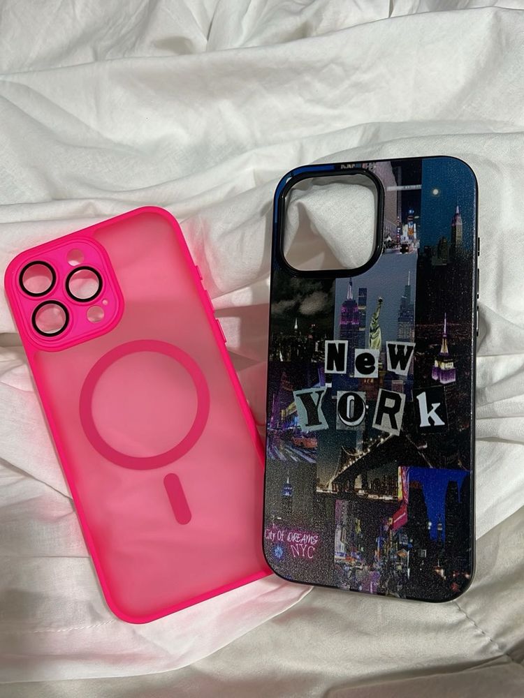 iPhone Case Duo: Neon Pink &amp; NYC Collage