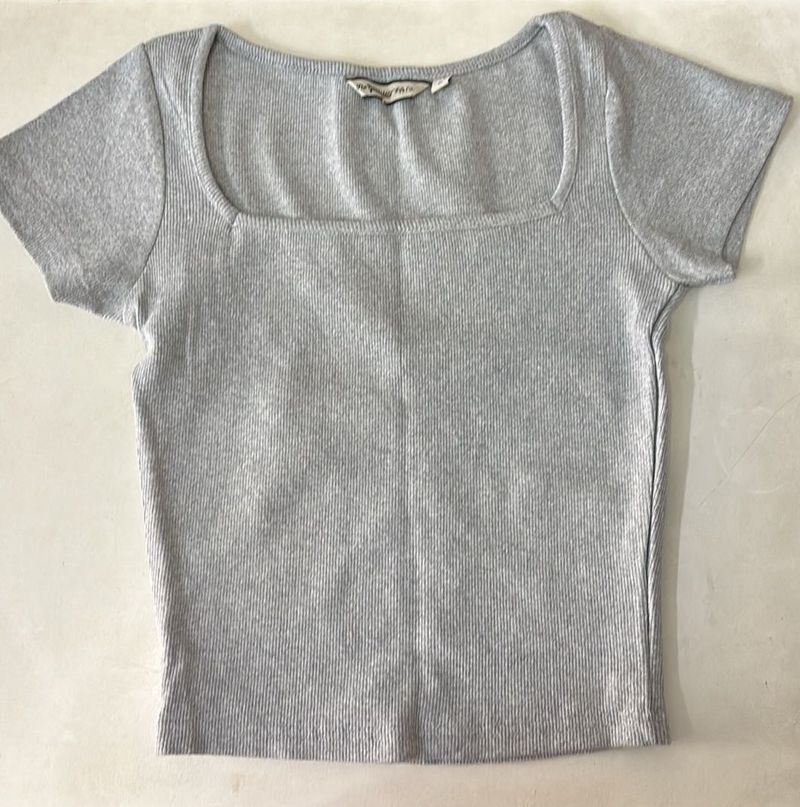 Grey Ribbed Square Neck Top
