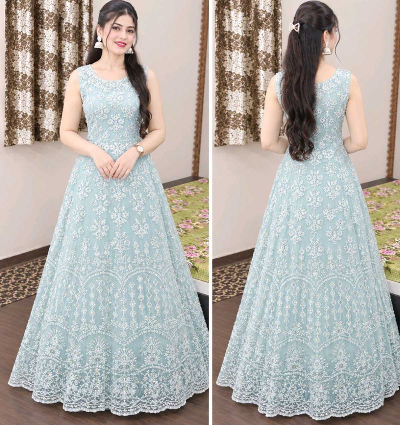 Elegant Blue Embroidered Gown