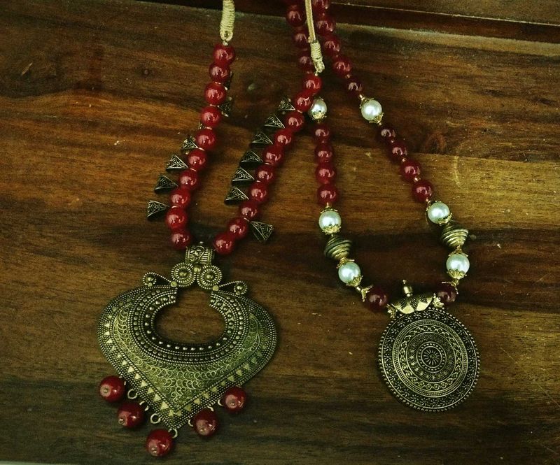 Boho Oxidized Pendant Necklace Set