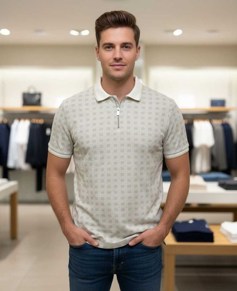 🆕Primark Men's Patterned Zip Polo Shirt
