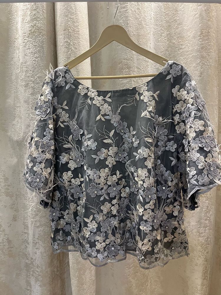 Embroidered Grey Floral Blouse