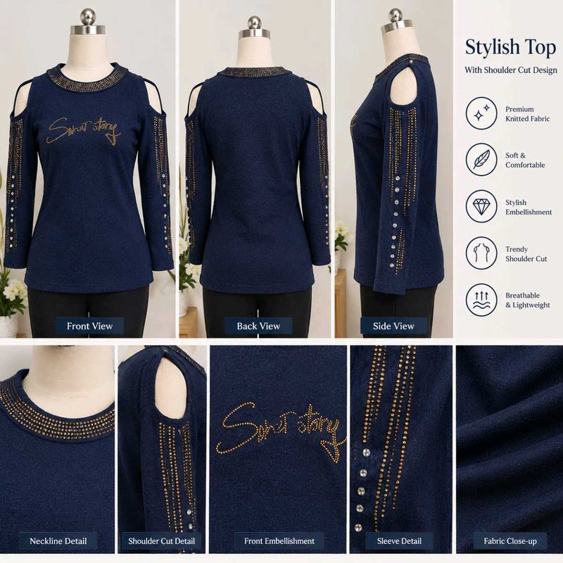Stylish Embellished Cold Shoulder Top