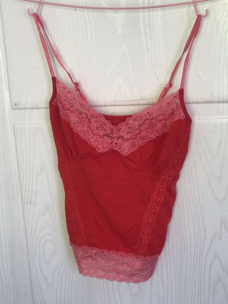 Y2k Red Lace Strappy Top