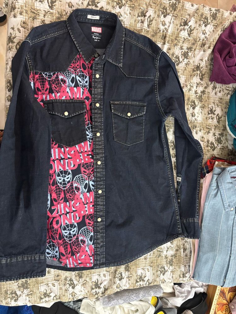 Men's Spiderman Denim Shirt