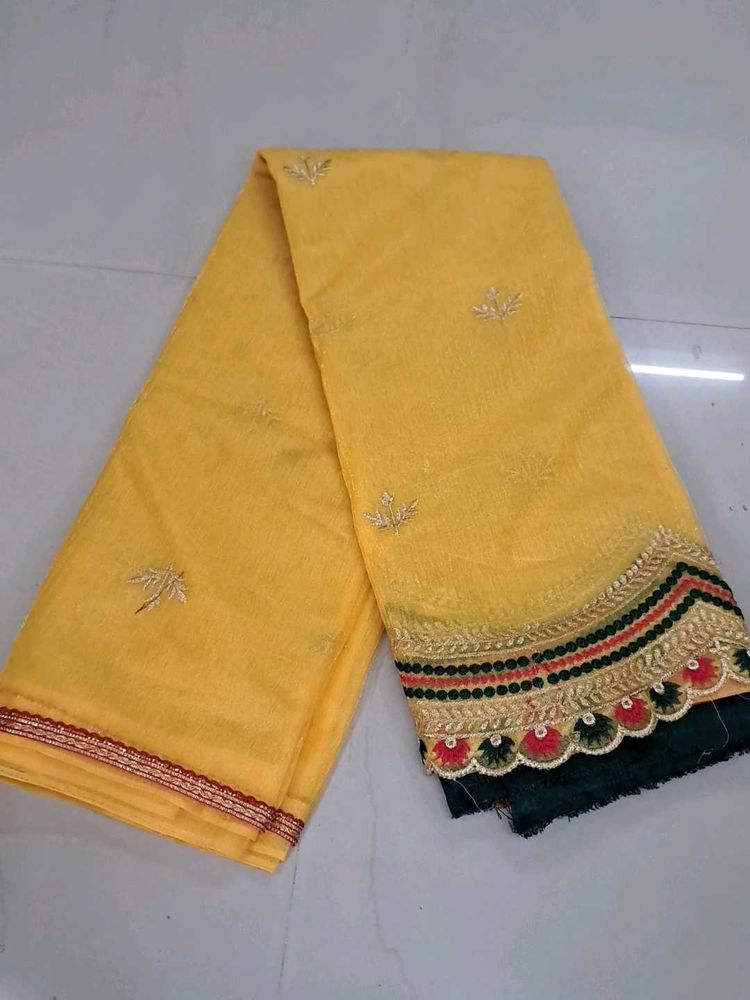 Yellow Saree with Embroidered Border