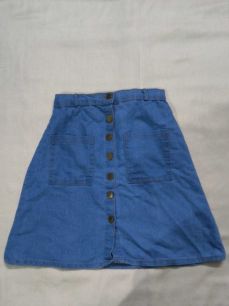Blue Denim Button-Front Skirt