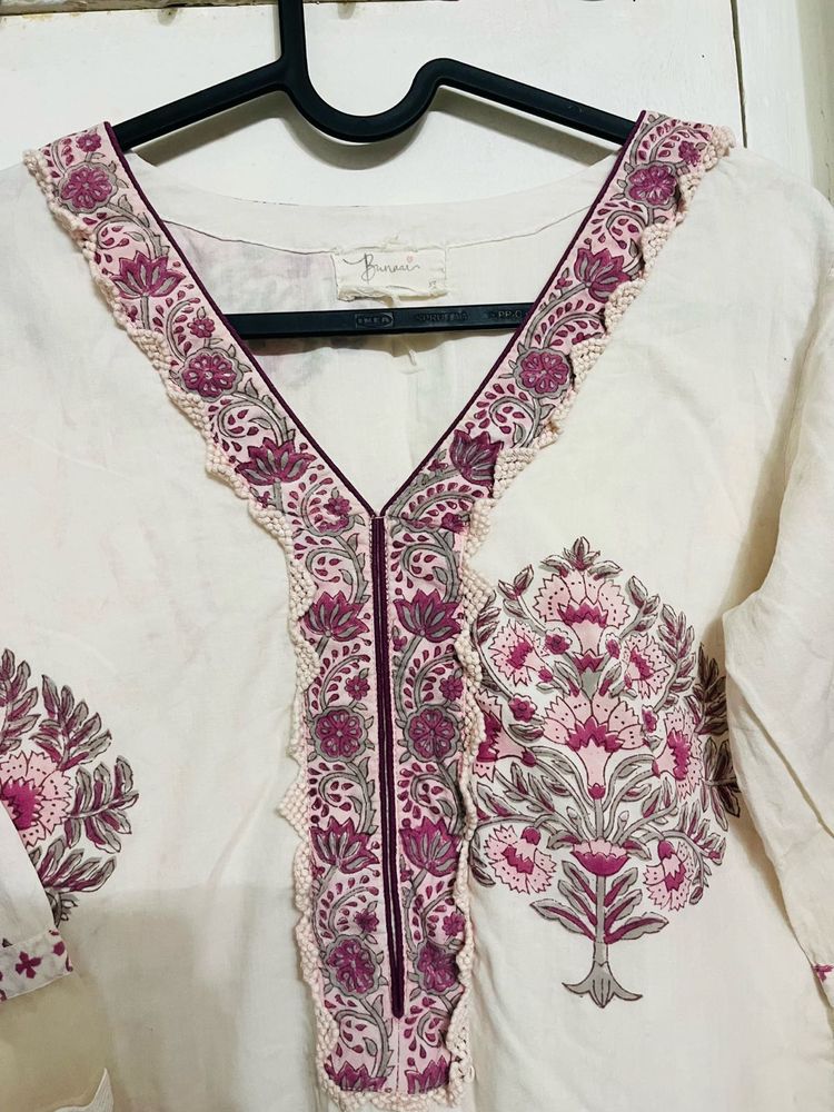 Elegant Floral Print Cotton Kurta