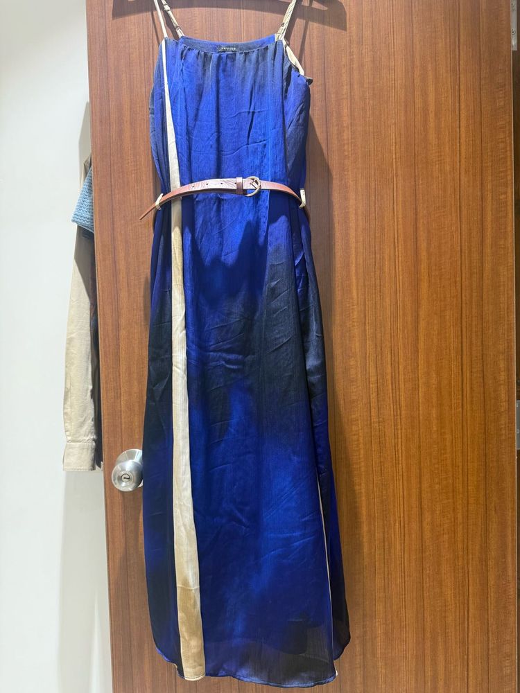 Stunning Blue Maxi Dress with Belt
