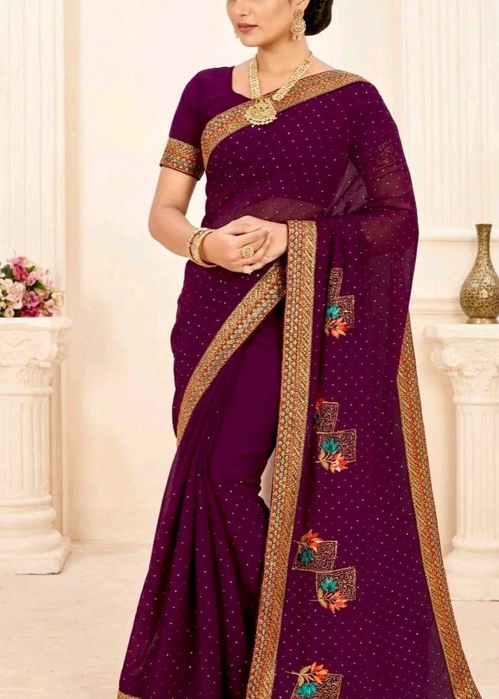 Elegant Purple Embellished Saree