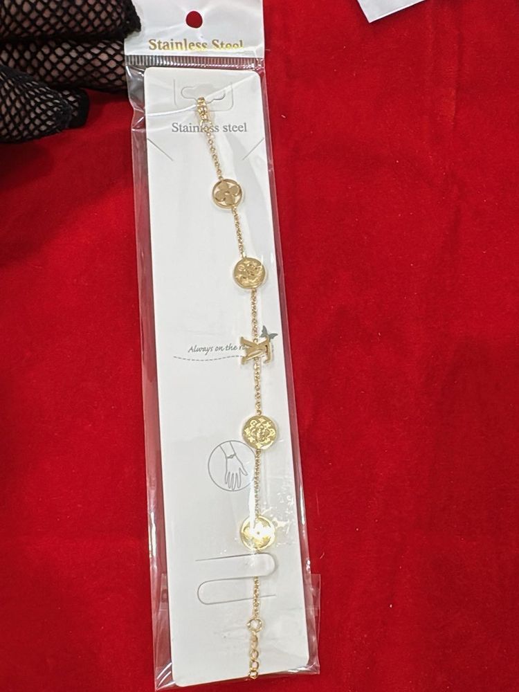 Gold Tone Stainless Steel Charm Bracelet