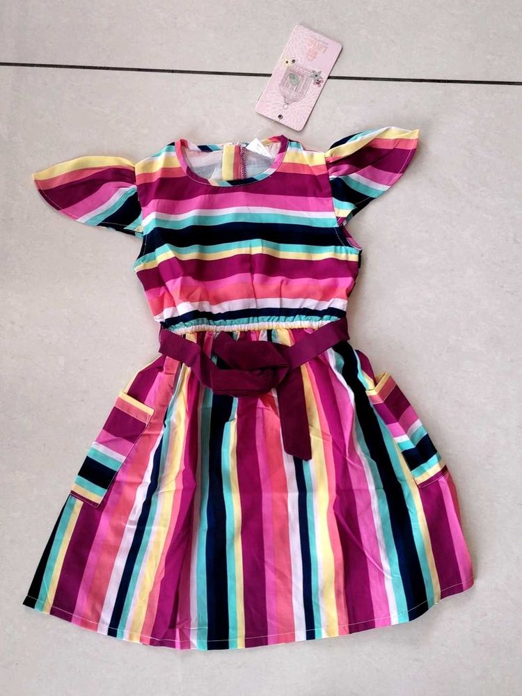 LILPICKS Striped Girls' Dress with Belt