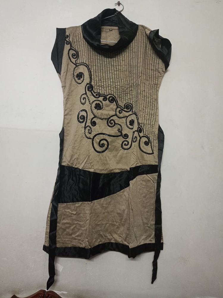 Stylish Beige and Black Embellished Kurta