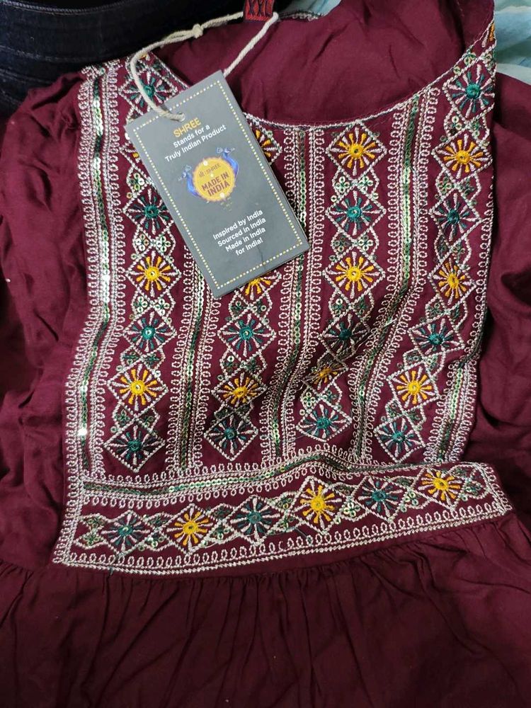 Maroon Embroidered Kurta