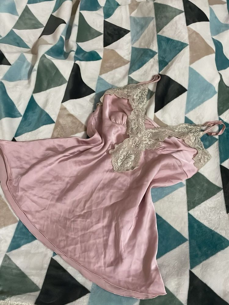 y2k Pink Satin Lace Nightgown