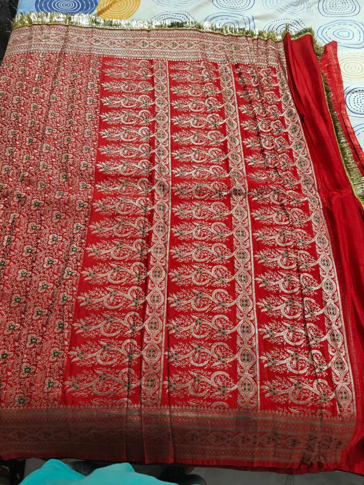 Bridal Red Silk Saree with Gold Border