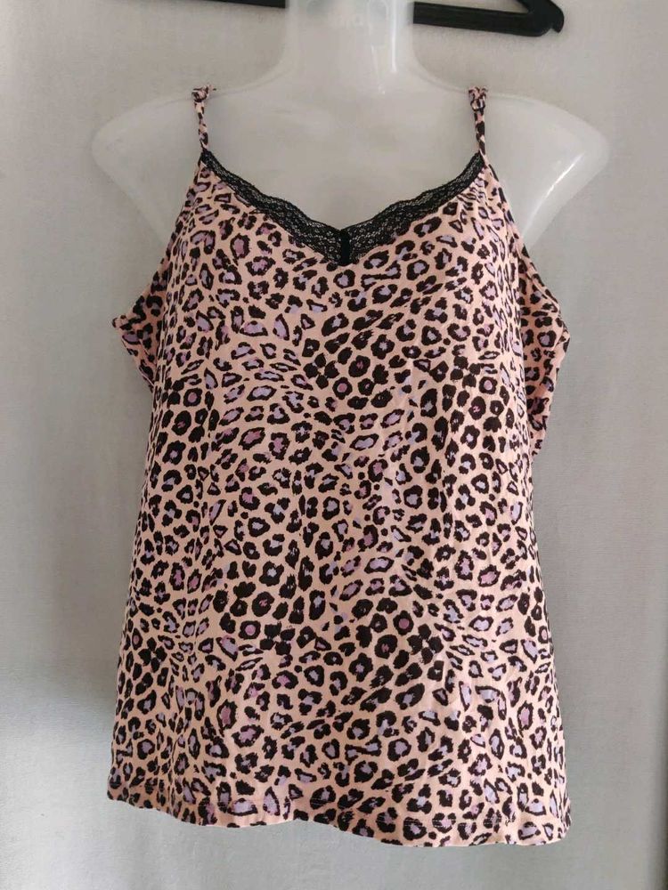 Leopard Print Cami Top with Lace Trim