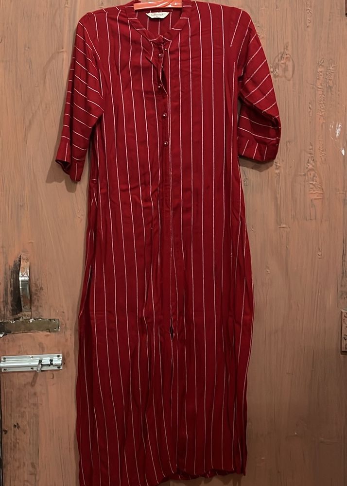 Women Red Stripped Kurti