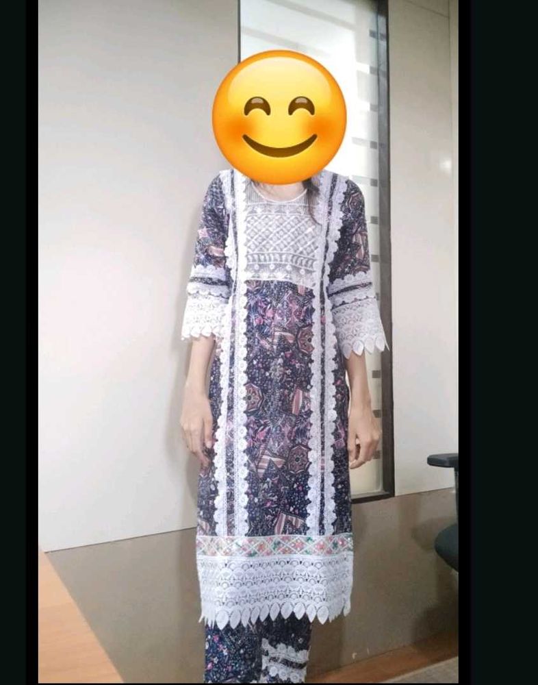 Beautiful Printed Kurta Set with Lace