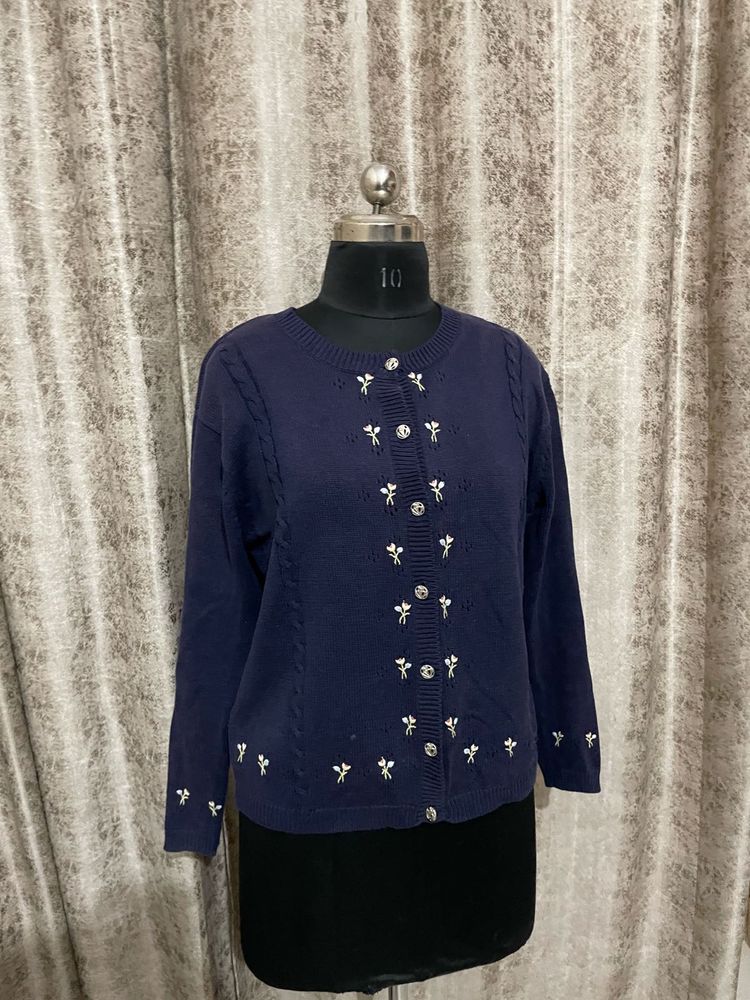 Imported Navy blue embroidered cardigan
