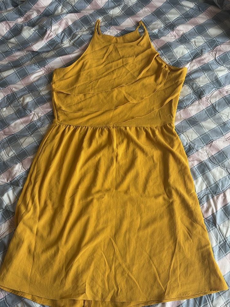 Mustard Yellow Tiered Halter Dress