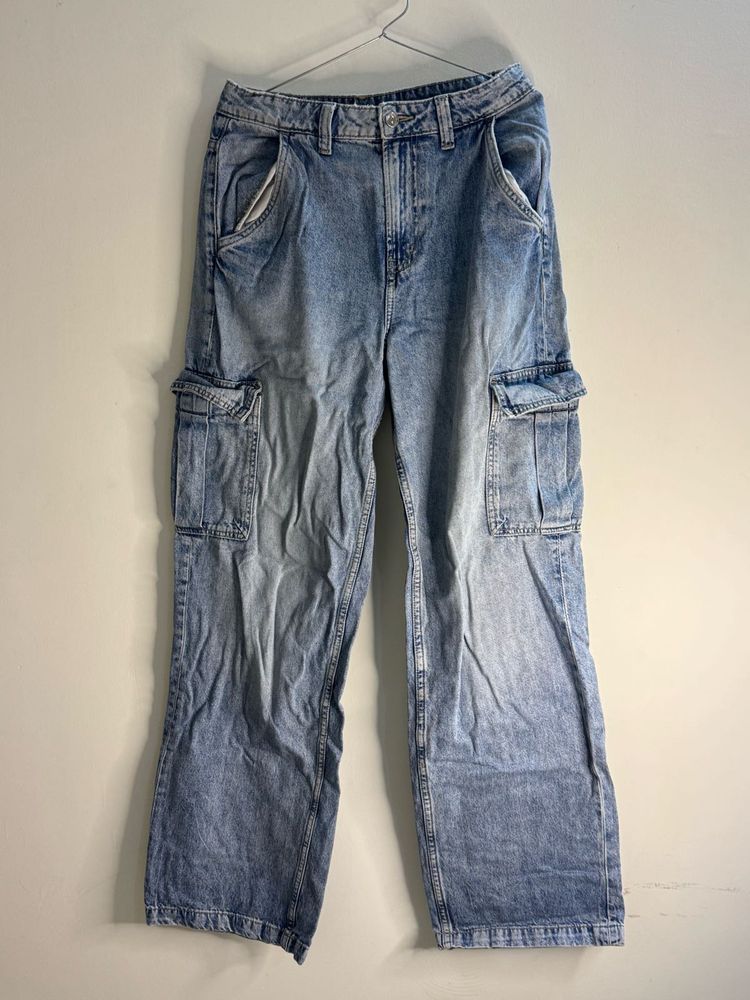Womens Light Wash Cargo Jeans