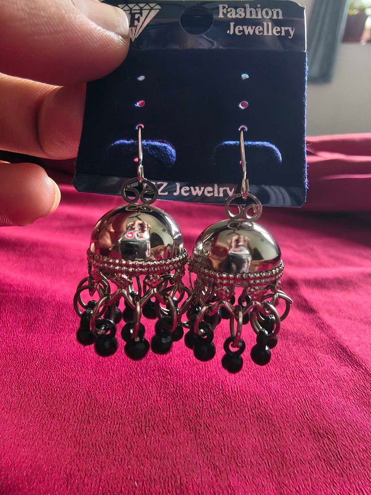Oxidized Silver Jhumkas