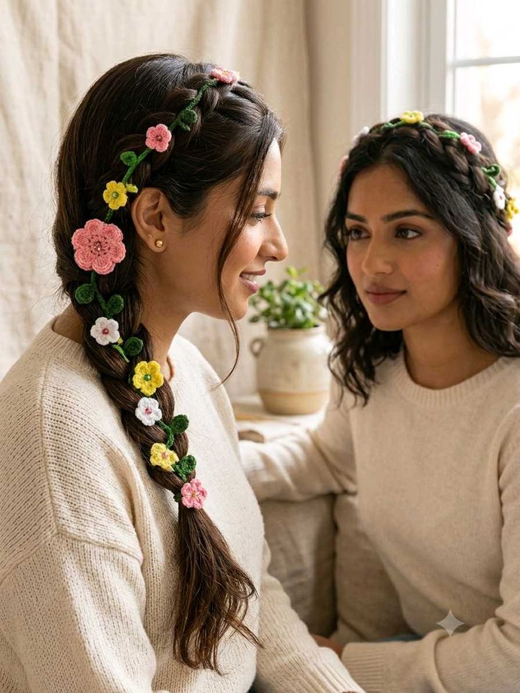 Crocheted Flower Hair Garland