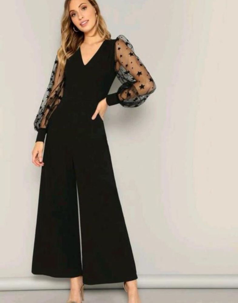 Chic Black Jumpsuit with Star Sleeves