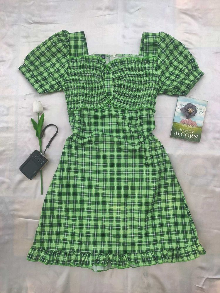 Green Plaid Mini Dress
