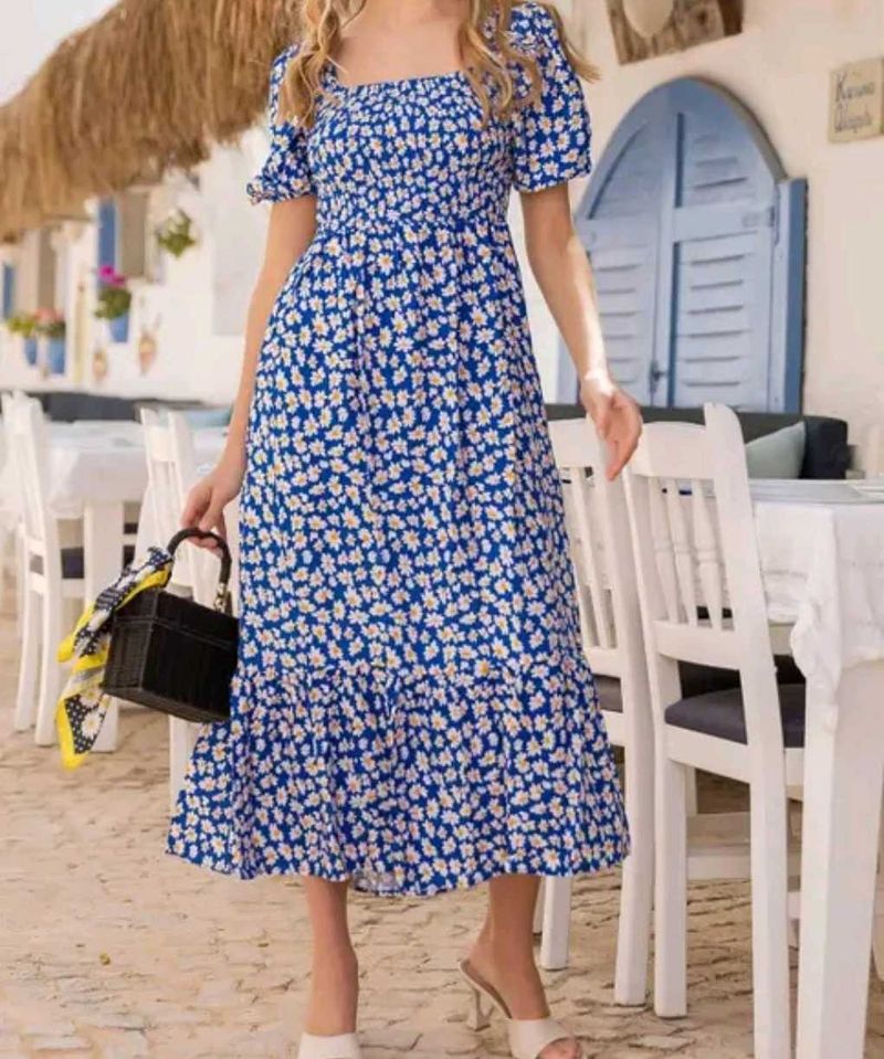 Blue Floral Midi Dress