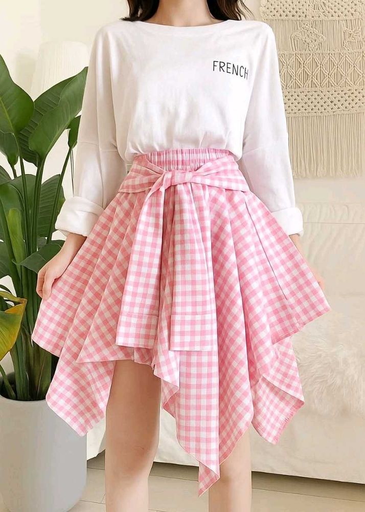 Pink Korean Cheque Style Gingham Skirt In 2 Colour