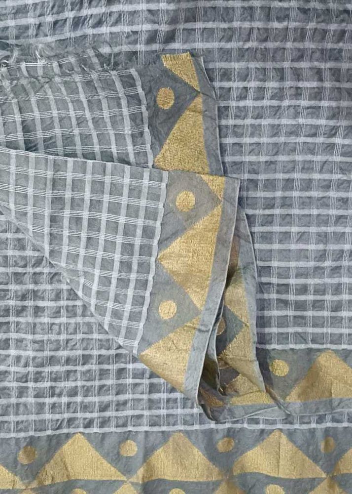 Elegant Grey &amp; Gold Checkered dupatta