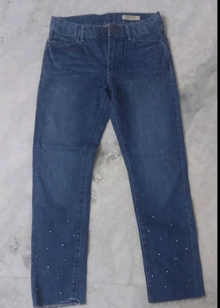 Sparkling Embellished Blue Denim Jeans