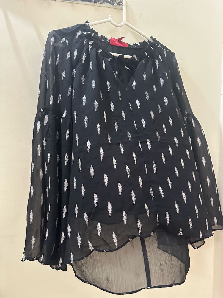 Stylish Black Printed Bell Sleeve Top