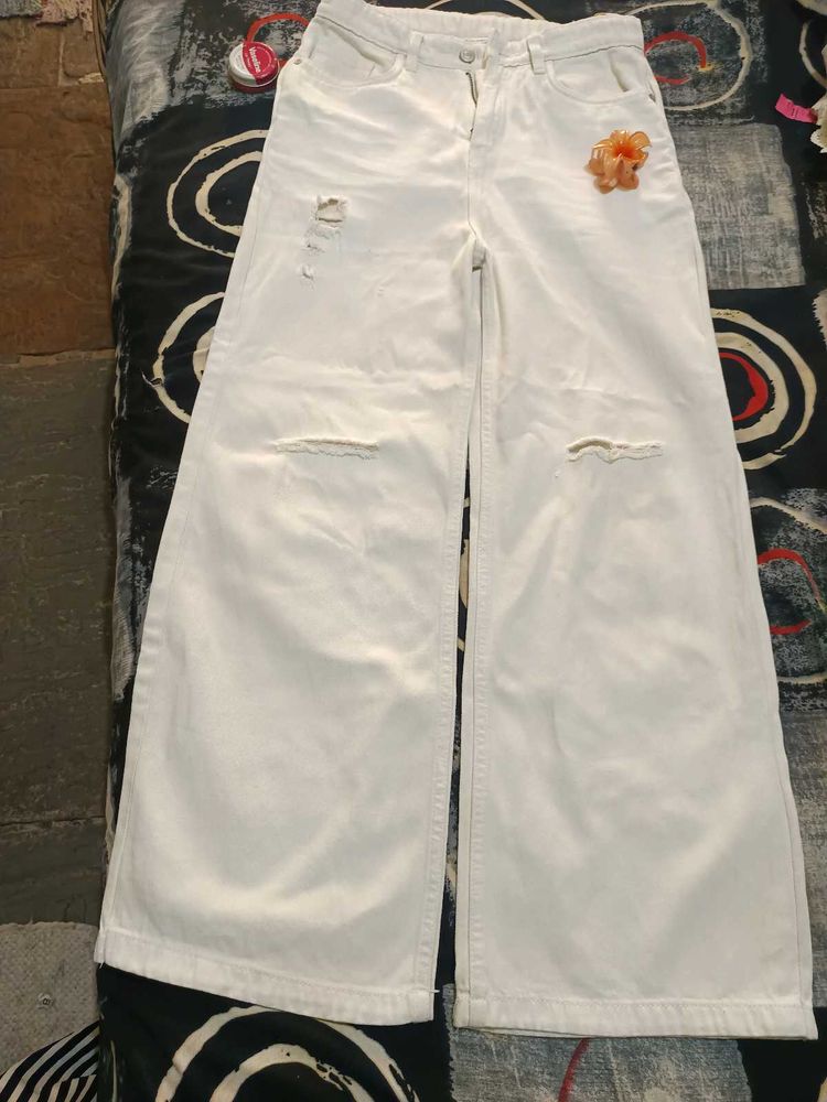 white ribbed wide leg jeans for women ✨🙈💓