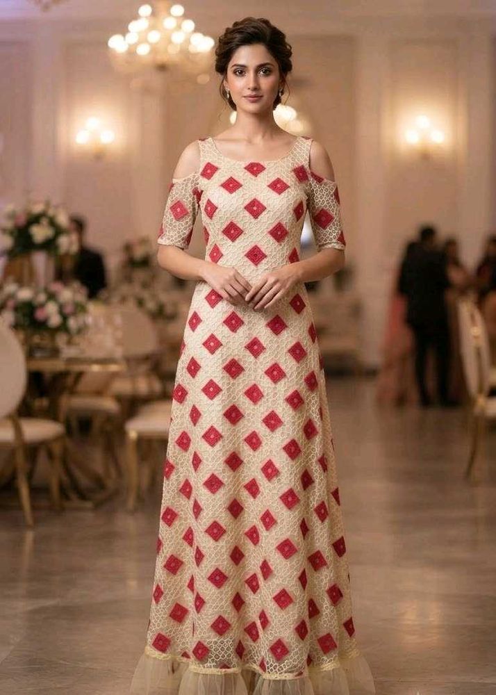 😍😍 Cream &amp; Red Ethnic Gown😍😍
