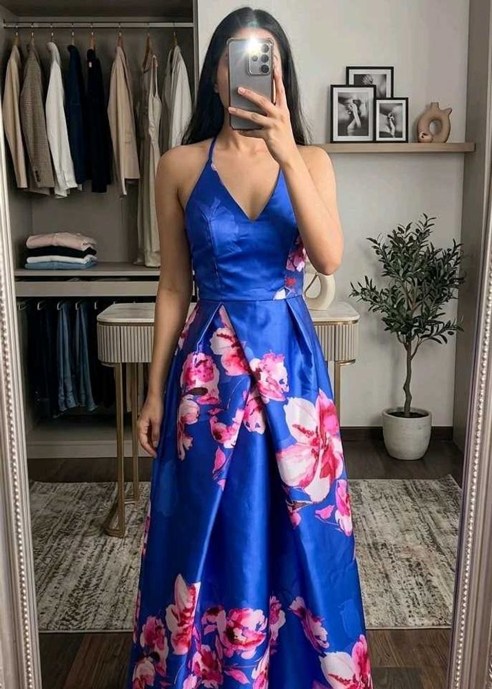floral halter neck gown