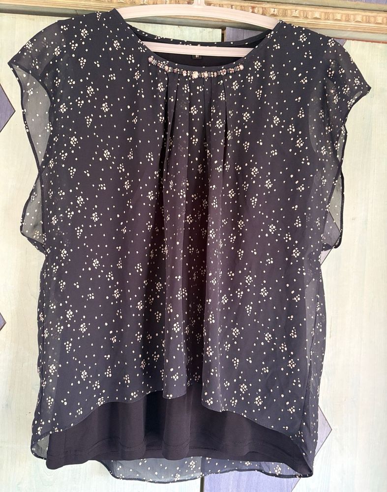 Chic Navy Floral Layered Top
