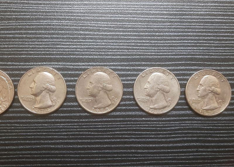 5 Antique 1974-1986 USA Washington Quarter Dollar