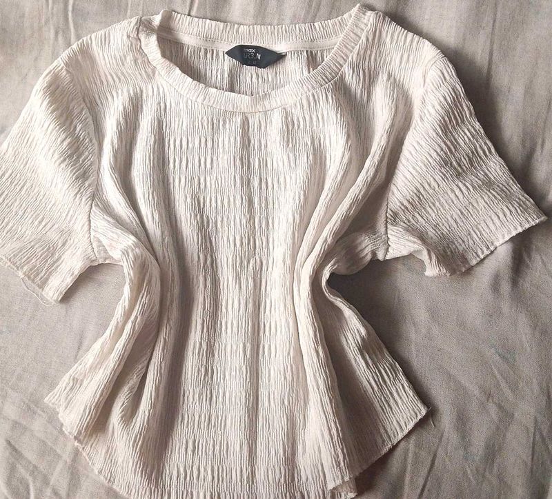 Crinkle Texture Cream Top