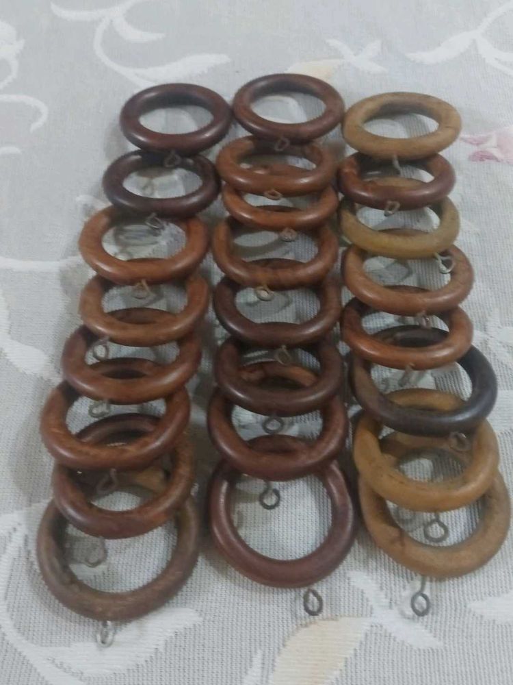 Wooden Curtain Rings with hooks, Set of 24