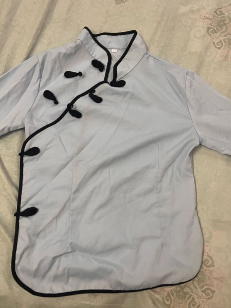 Light Blue Mandarin Collar Chinese top