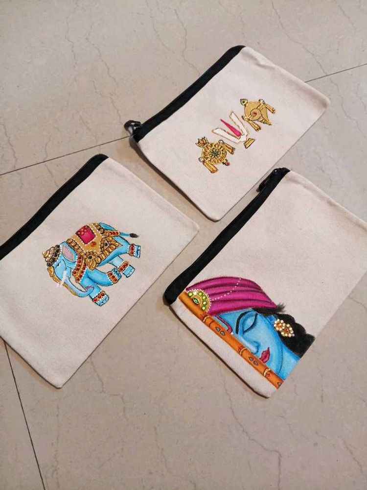 Set of 3 Hand-Painted Pouches
