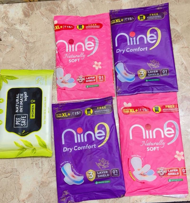 Nine Sanitary Pads &amp; Wipes