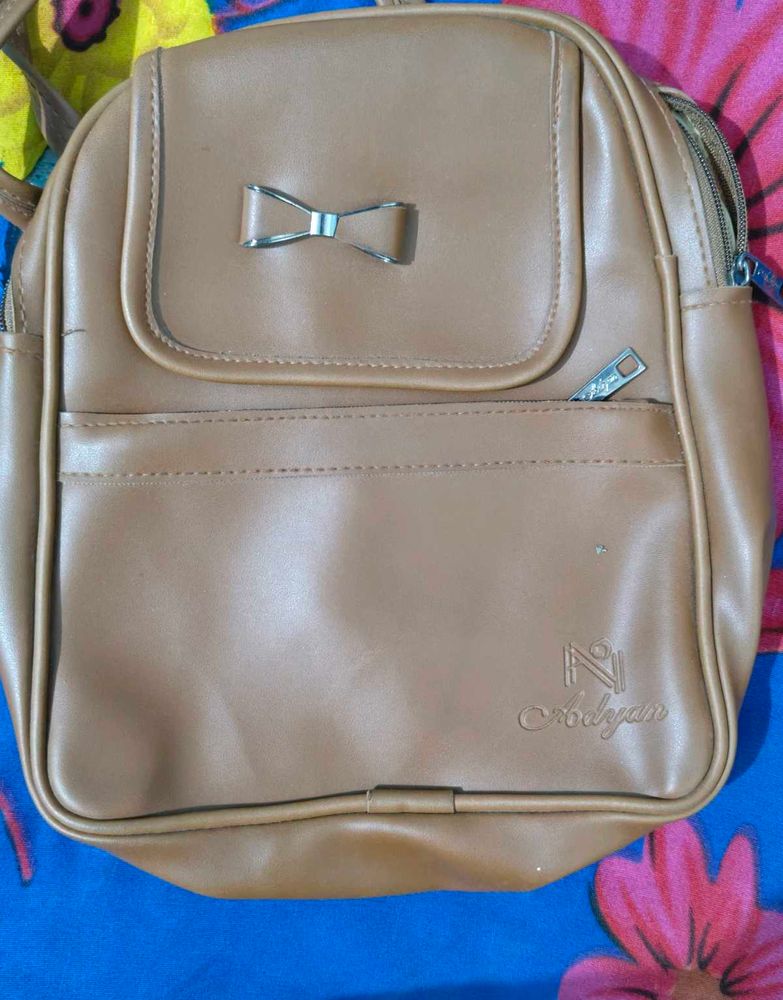 Cute Brown Backpack with Bow Detail